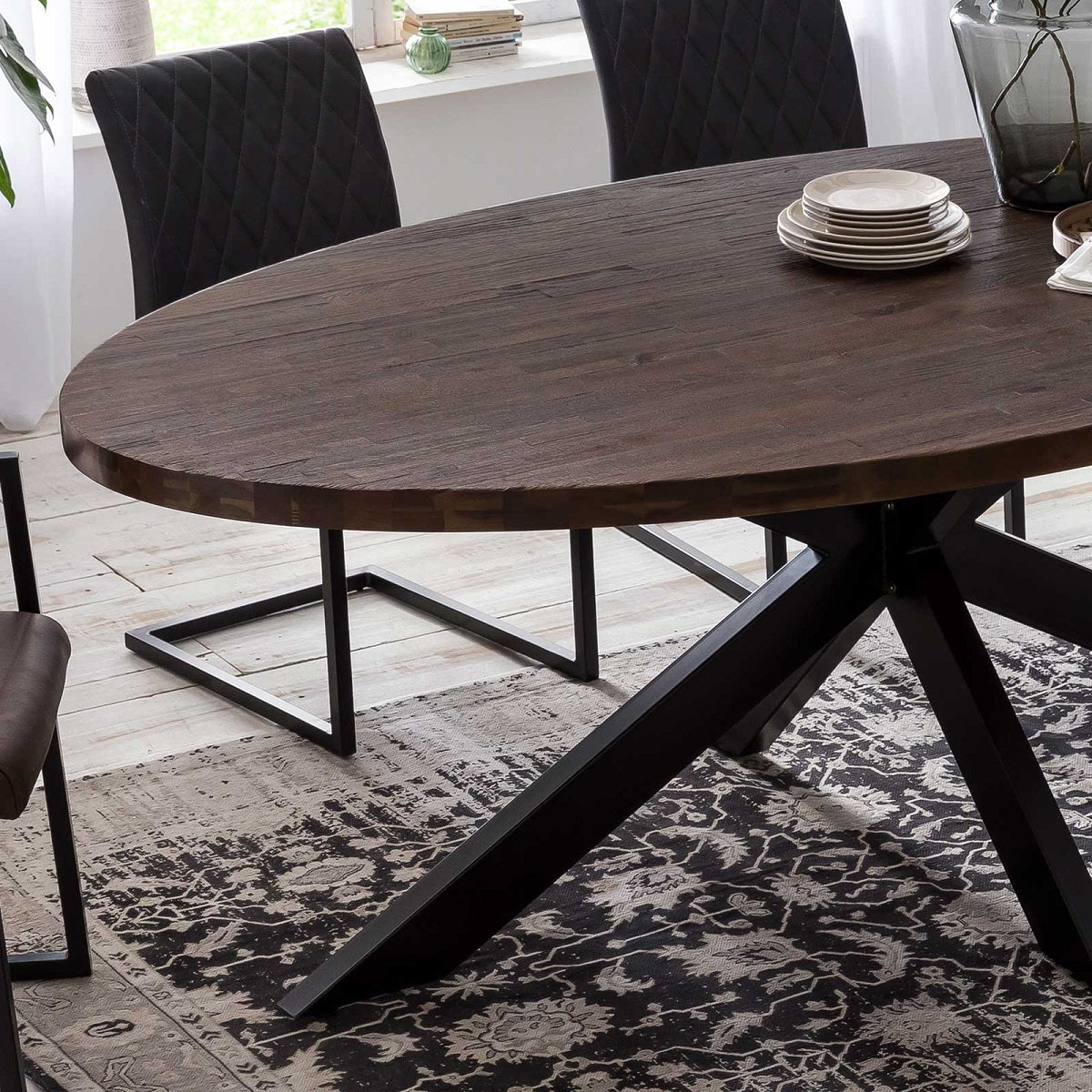 
                  
                    Esstisch 220 x 120 oval Akazie massiv / Metall Industrialstyle Brandy
                  
                