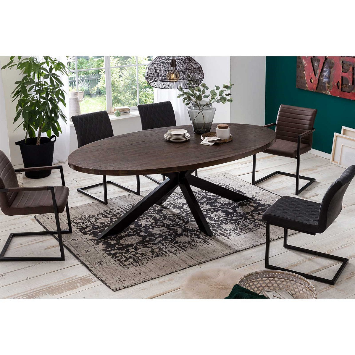 
                  
                    Esstisch 220 x 120 oval Akazie massiv / Metall Industrialstyle Brandy
                  
                