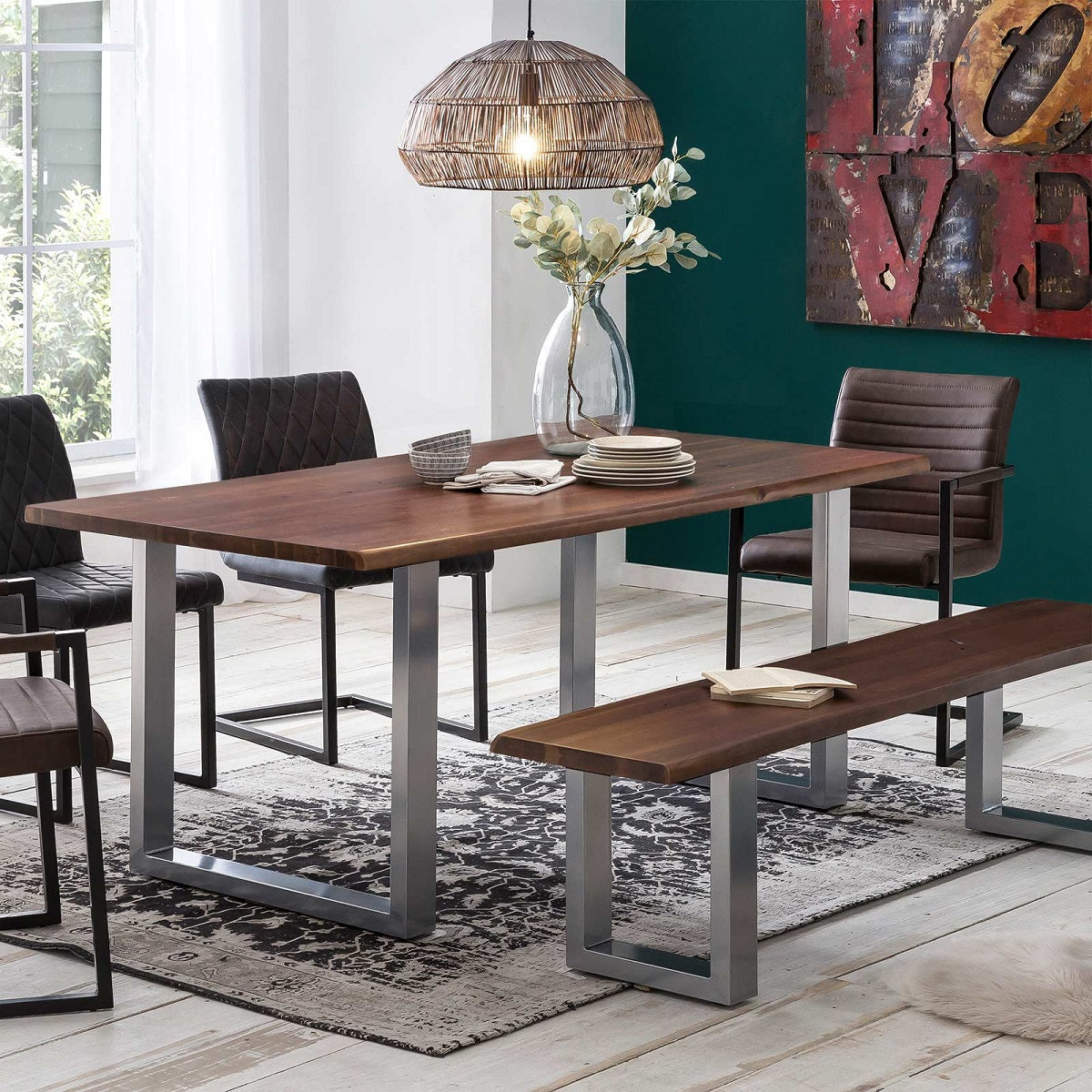 
                  
                    Esstisch 180 x 90 cm Akazie massiv smoked finish / Metall silbergrau Brandy
                  
                