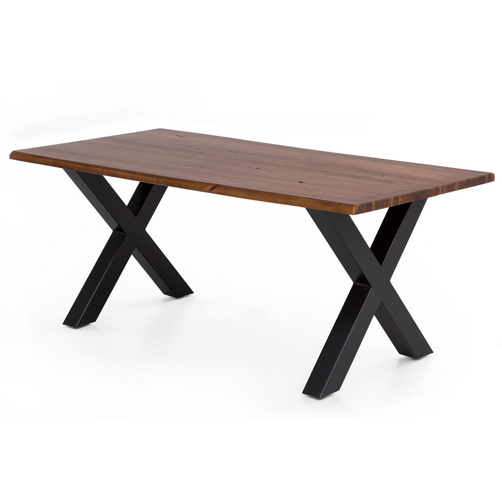 Esstisch 200 x 100  cm Akazie massiv smoked finish / Metall schwarz Brandy