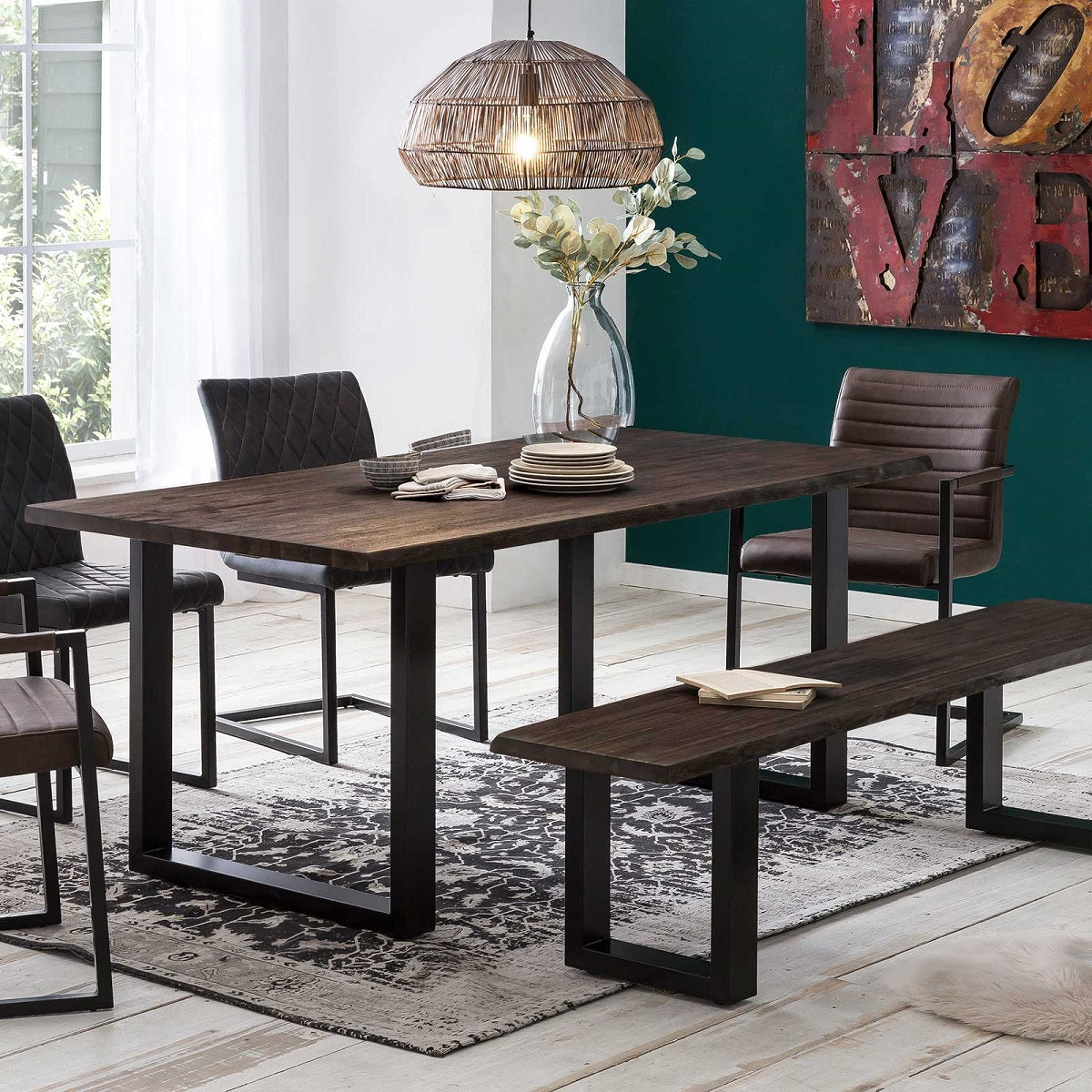
                  
                    Esstisch 200 x 100 cm Akazie massiv verwittert / Metall Industrialstyle Brandy
                  
                