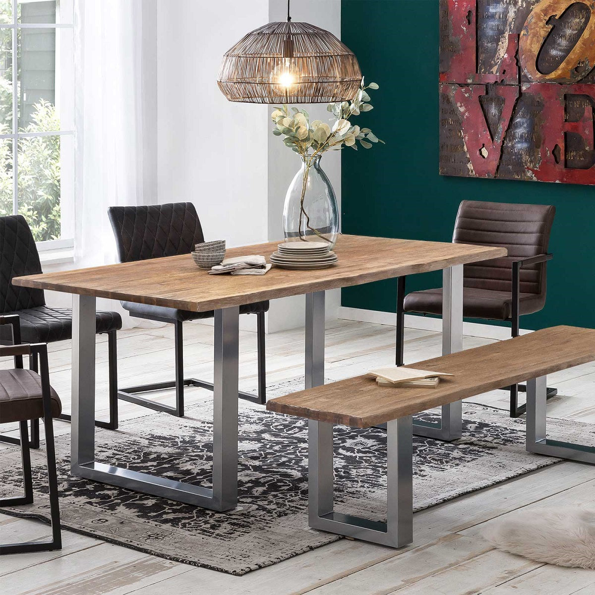 
                  
                    Sitzbank 180 cm Akazie massiv natural finish / Metall silbergrau Industrialstyle - Brandy
                  
                