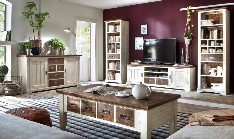 
                  
                    TV-Schrank Recycel Kiefer massiv weiß / braun Antiklook Dover
                  
                