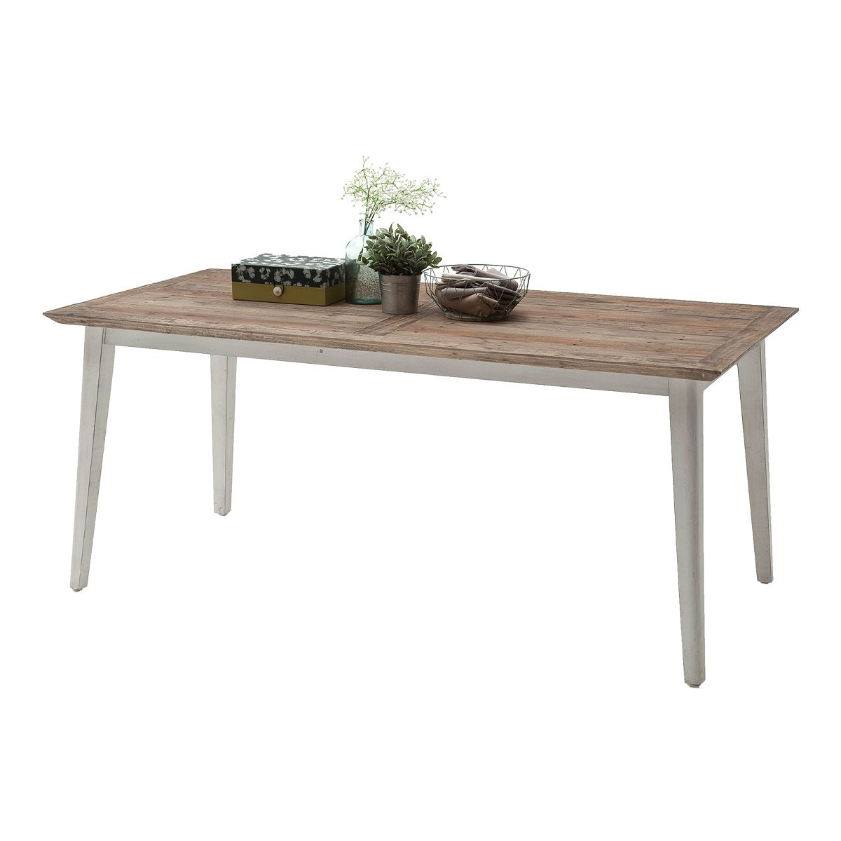 
                  
                    Esstisch 200 x 100 cm Recycle Kiefer massiv antik weiß lackiert - Maurus
                  
                