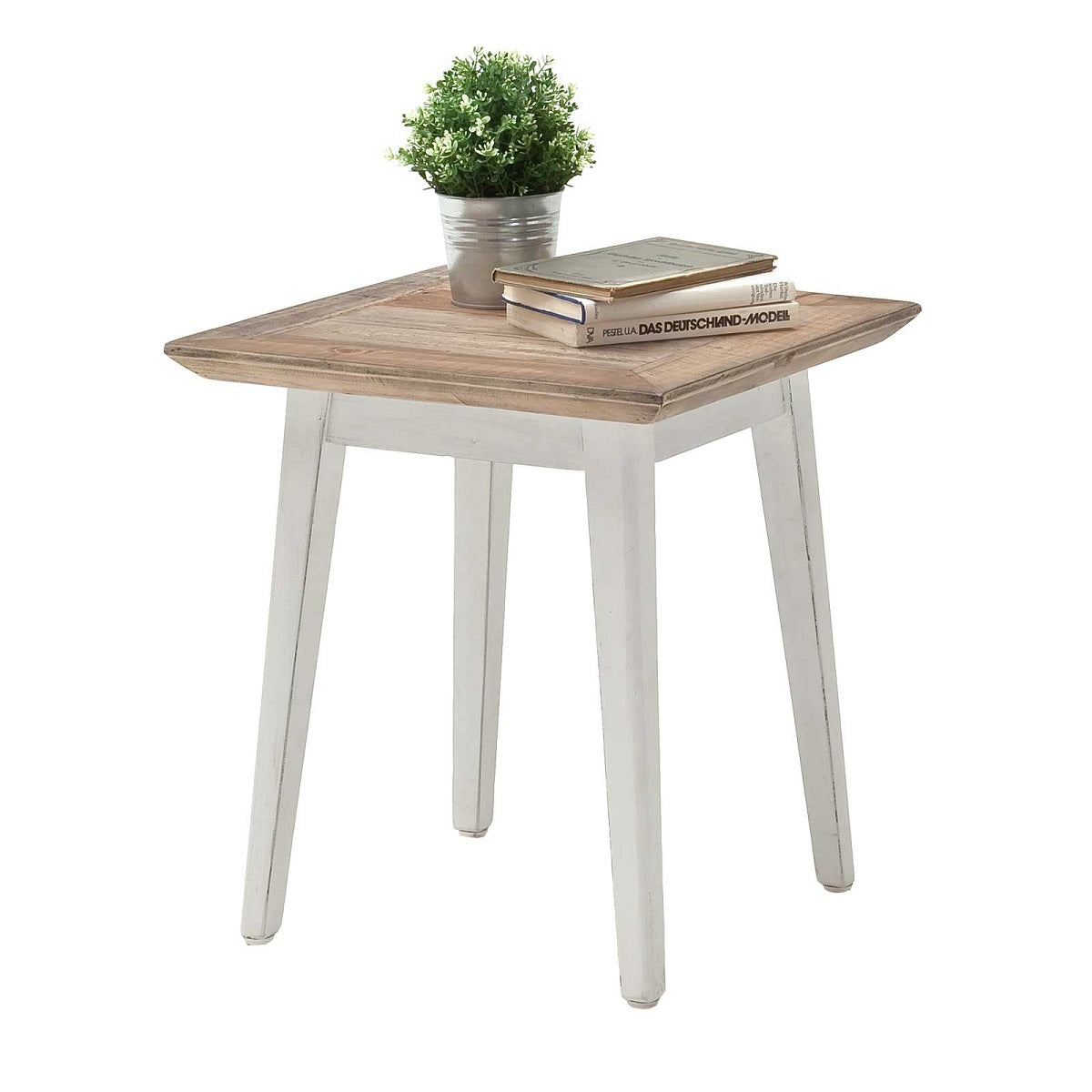 
                  
                    Beistelltisch 50 x 50 cm Recycle Kiefer massiv antik weiß lackiert - Maurus
                  
                