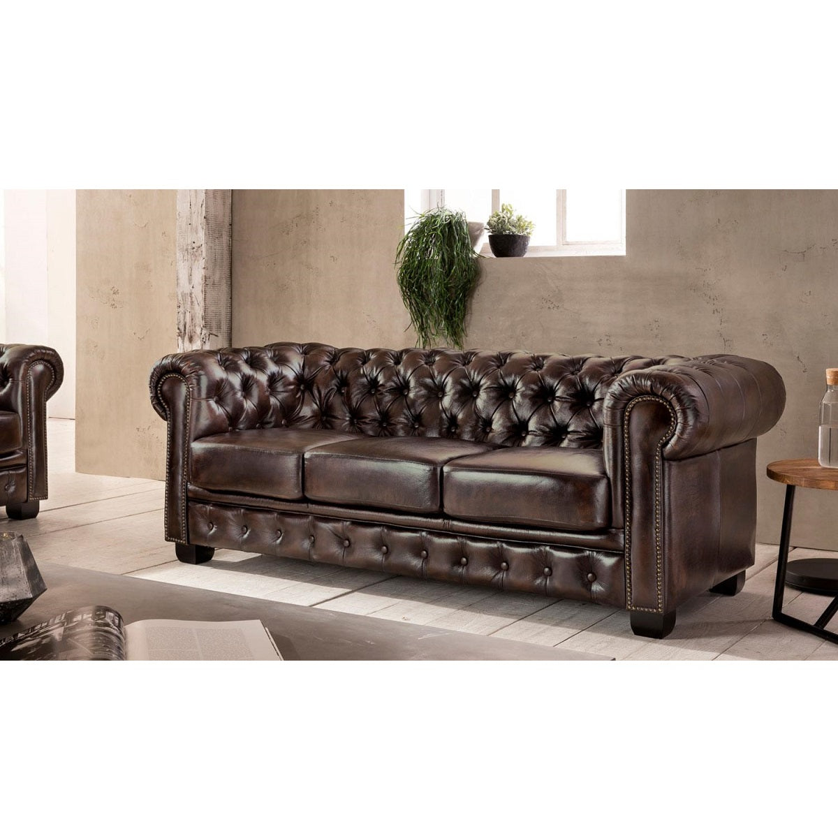 
                  
                    Sofa 3-sitzer Leder / Rindsleder antik braun Vintage Chesterfield
                  
                