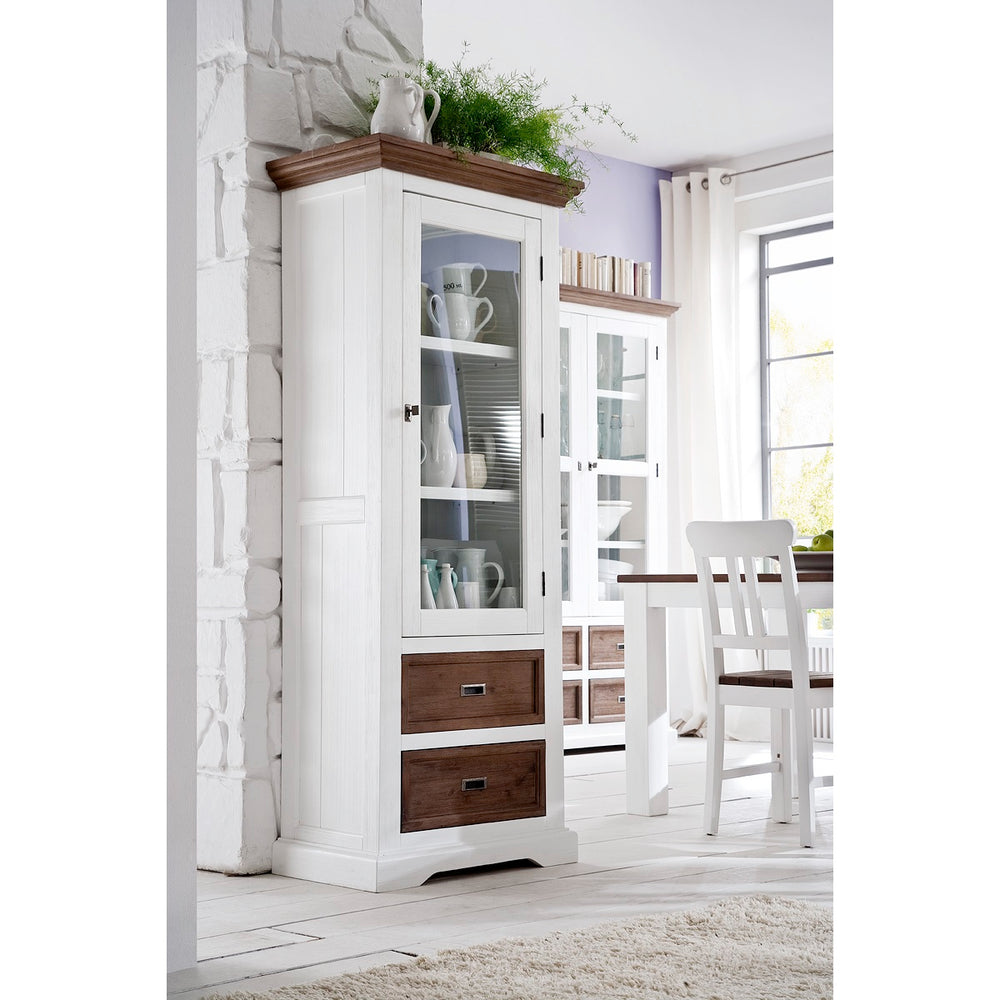 Vitrine Akazie massiv weiß / cappuccino Landhaus Fleur