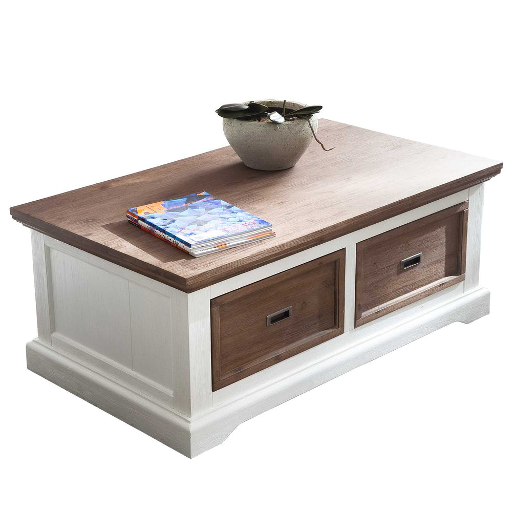 
                  
                    Couchtisch Akazie massiv 120 x 70 weiß / cappuccino Landhaus Fleur
                  
                
