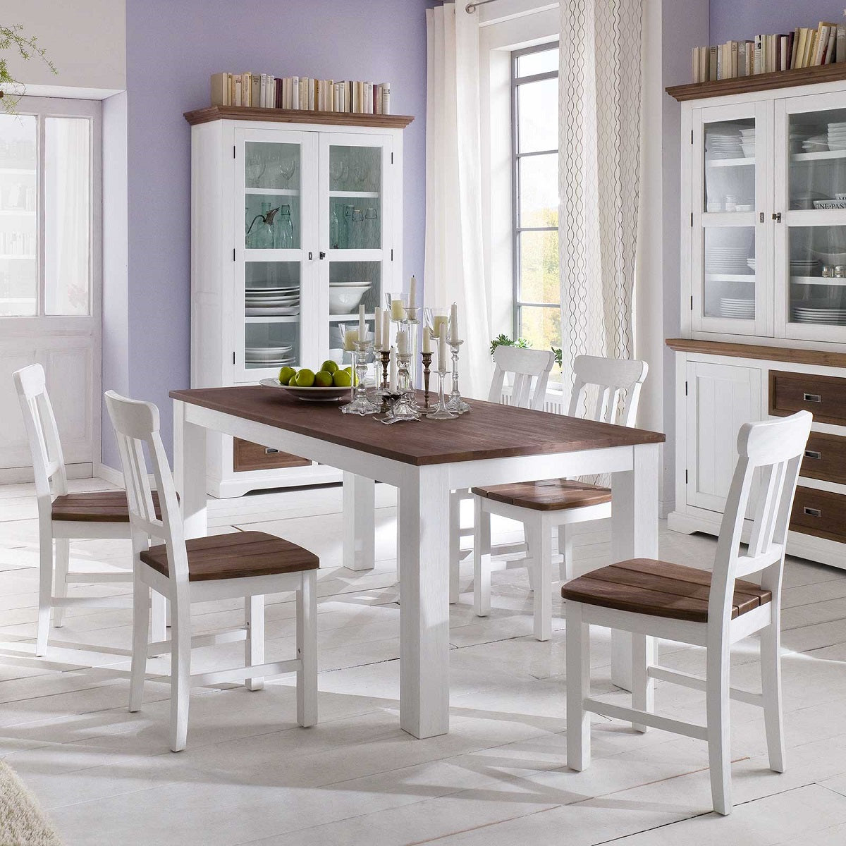 
                  
                    Esstisch Akazie massiv weiß / cappuccino 180 / 280 x 90 cm Landhaus Fleur
                  
                