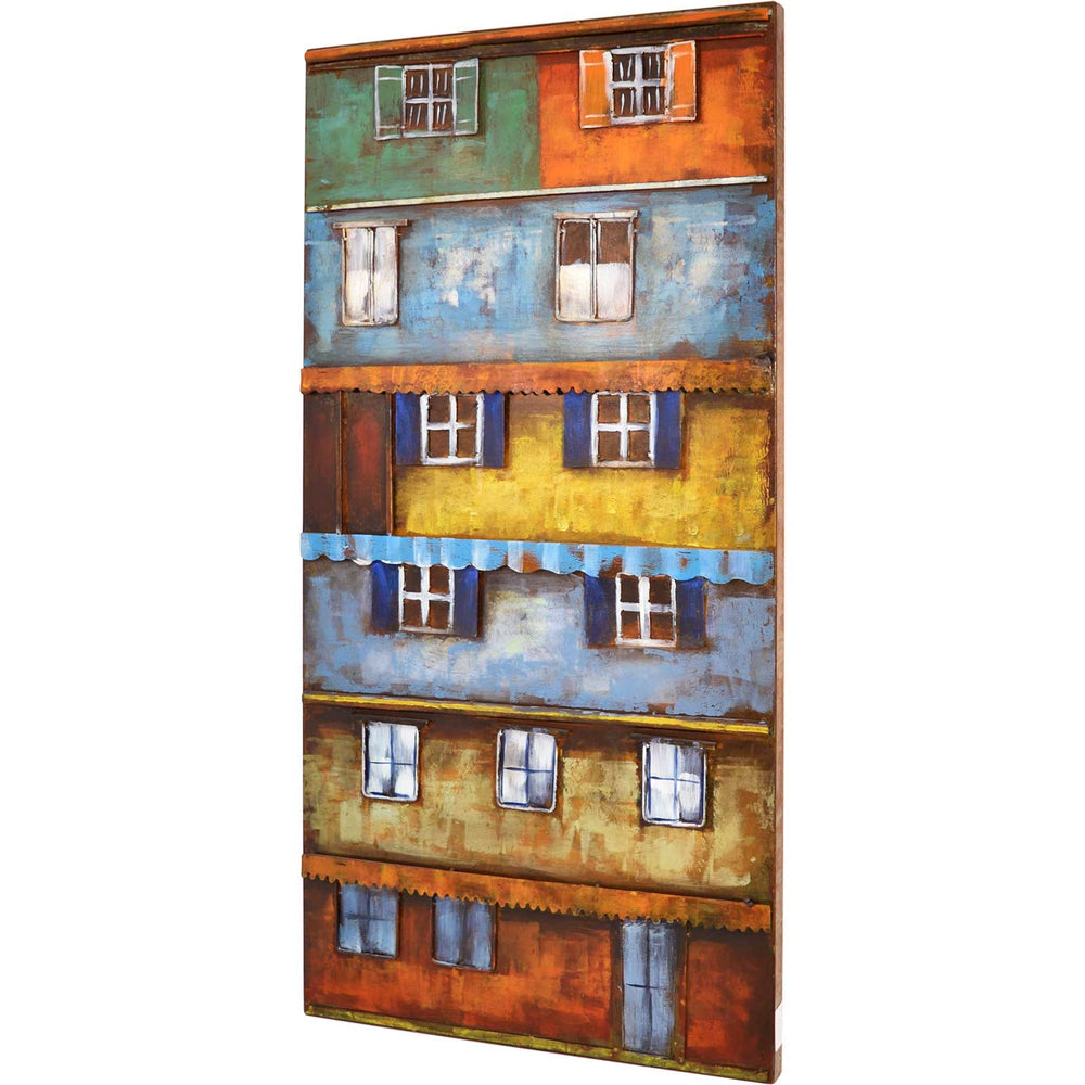 Metallbild Bunte Hauswand 50 x 100 cm 3D Vintagelook / Industrialstyle