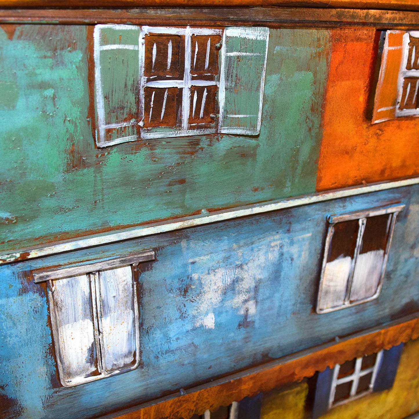 
                  
                    Metallbild Bunte Hauswand 50 x 100 cm 3D Vintagelook / Industrialstyle
                  
                