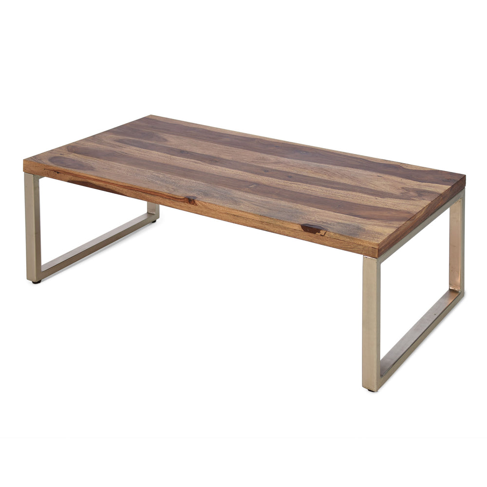 
                  
                    Couchtisch 120 x 60 cm Sheesham massiv Kufengestell silber
                  
                