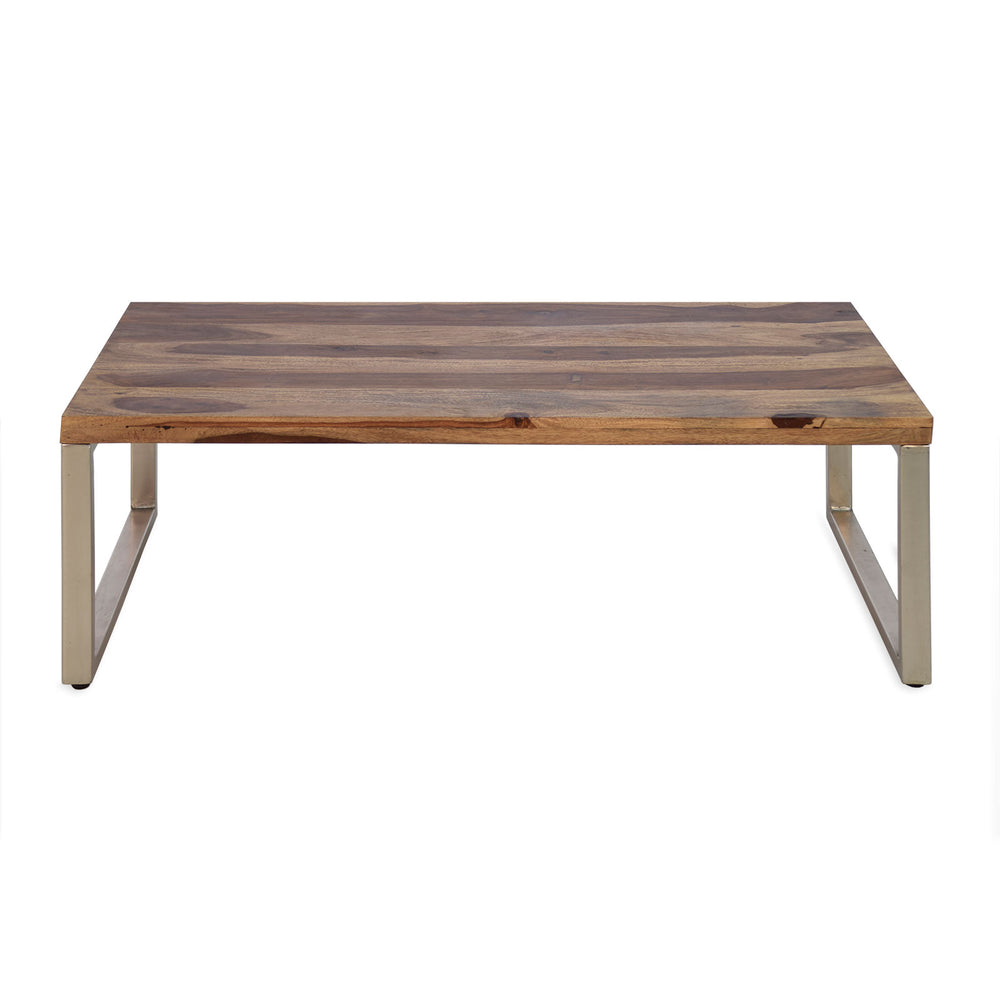 
                  
                    Couchtisch 120 x 60 cm Sheesham massiv Kufengestell silber
                  
                