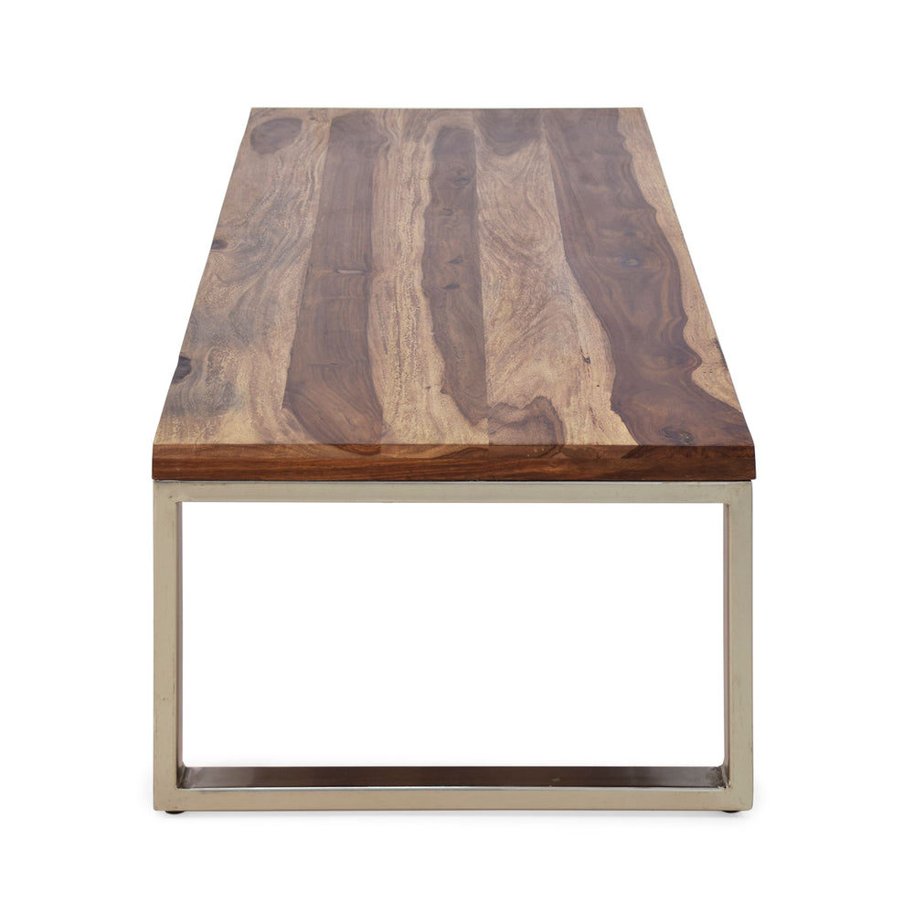 
                  
                    Couchtisch 120 x 60 cm Sheesham massiv Kufengestell silber
                  
                
