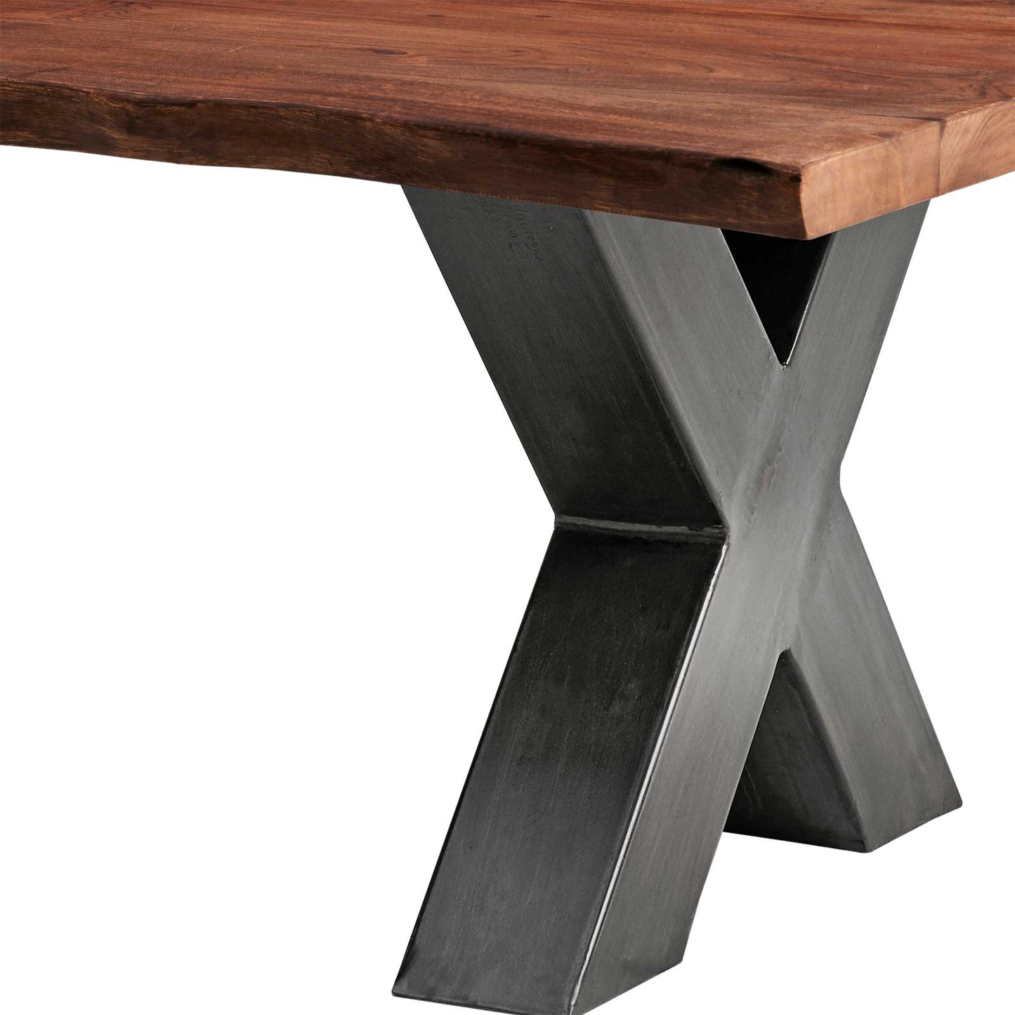 
                  
                    Couchtisch Baumkante Akazie massiv walnuss Metall antik 120 x 70 - AroX
                  
                