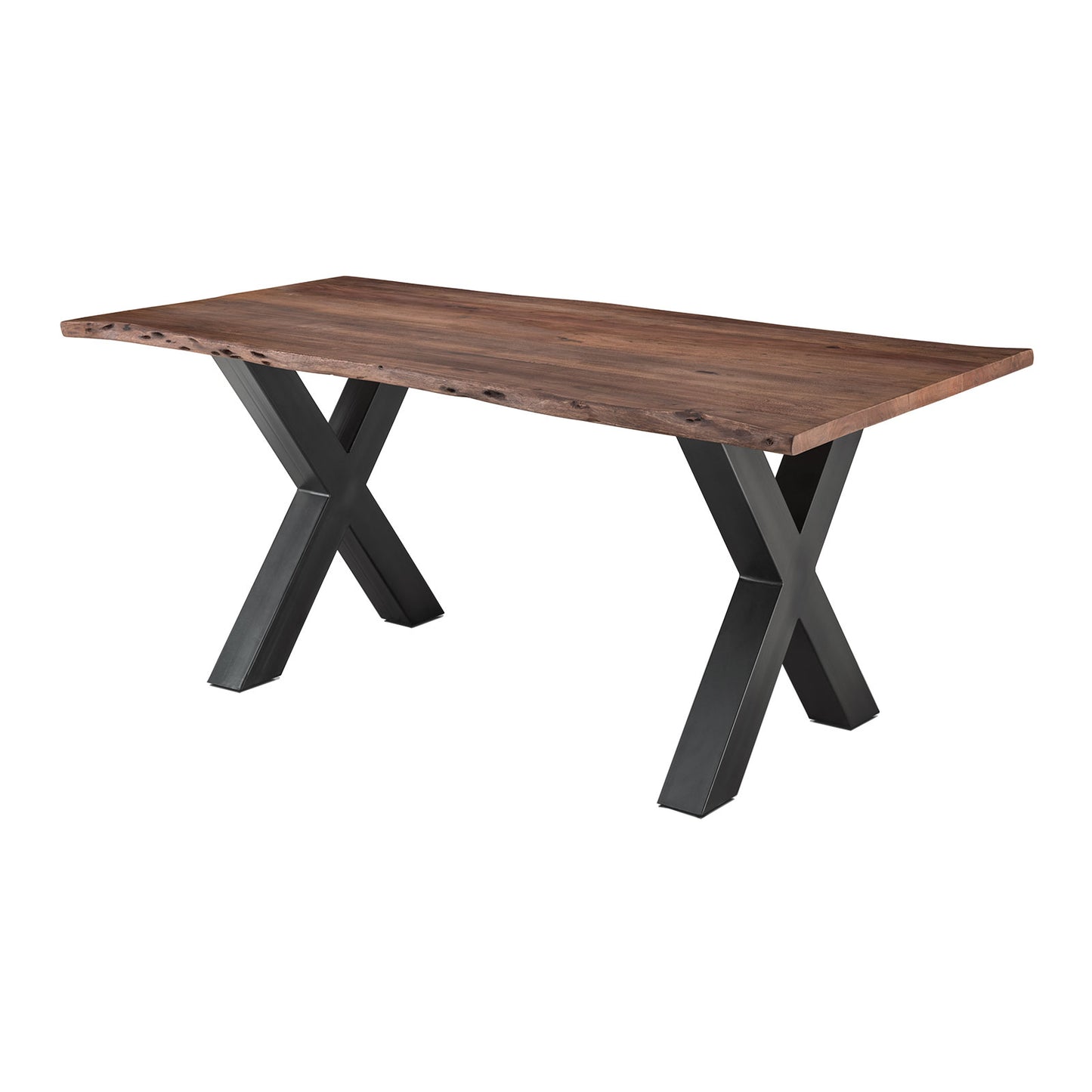 
                  
                    Esstisch 160 x 90 cm Baumkante 35 mm Akazie massiv wallnuss Metall anthrazit - AroX
                  
                