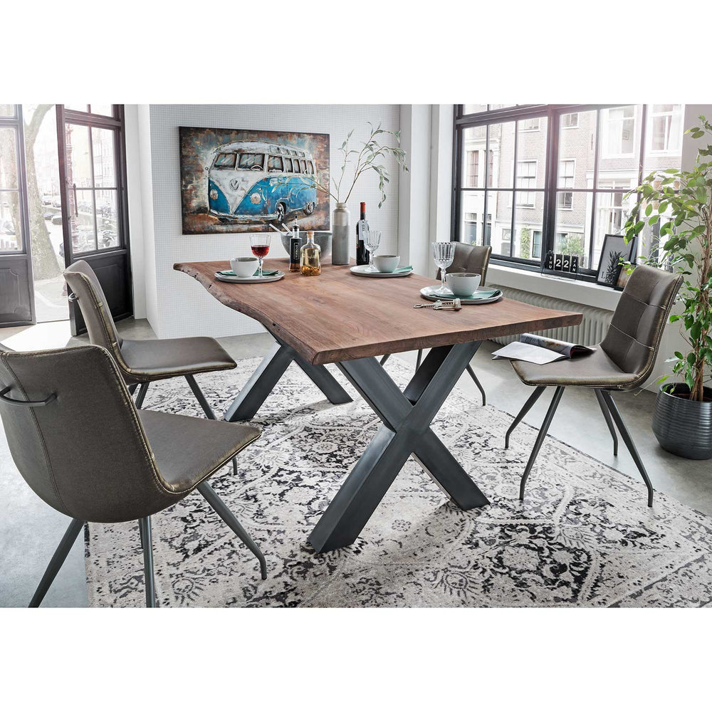 
                  
                    Esstisch 160 x 90 cm Baumkante 35 mm Akazie massiv wallnuss Metall anthrazit - AroX
                  
                