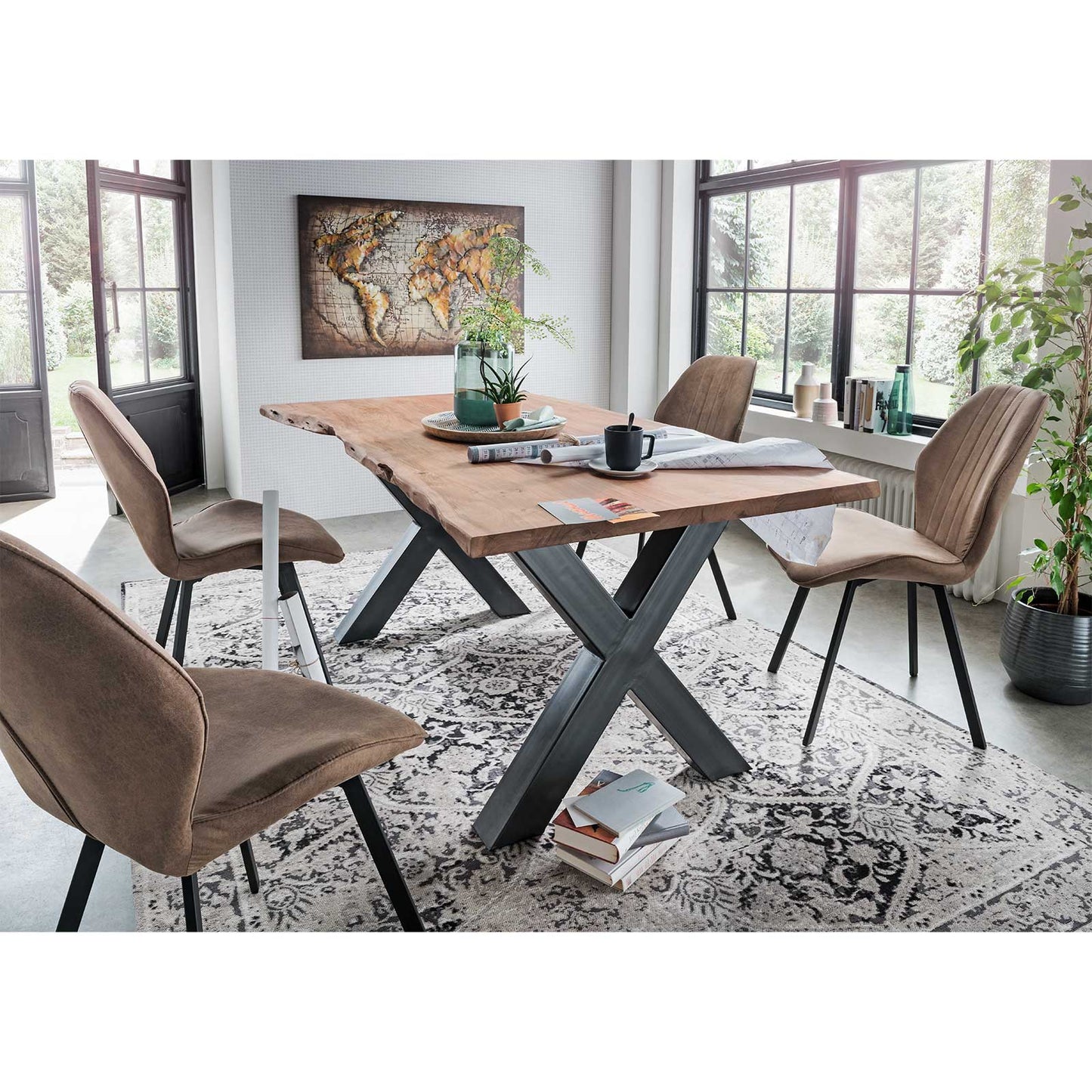 
                  
                    Esstisch 160 x 90 cm Baumkante 25 mm Akazie massiv natur / Metall - AroX
                  
                