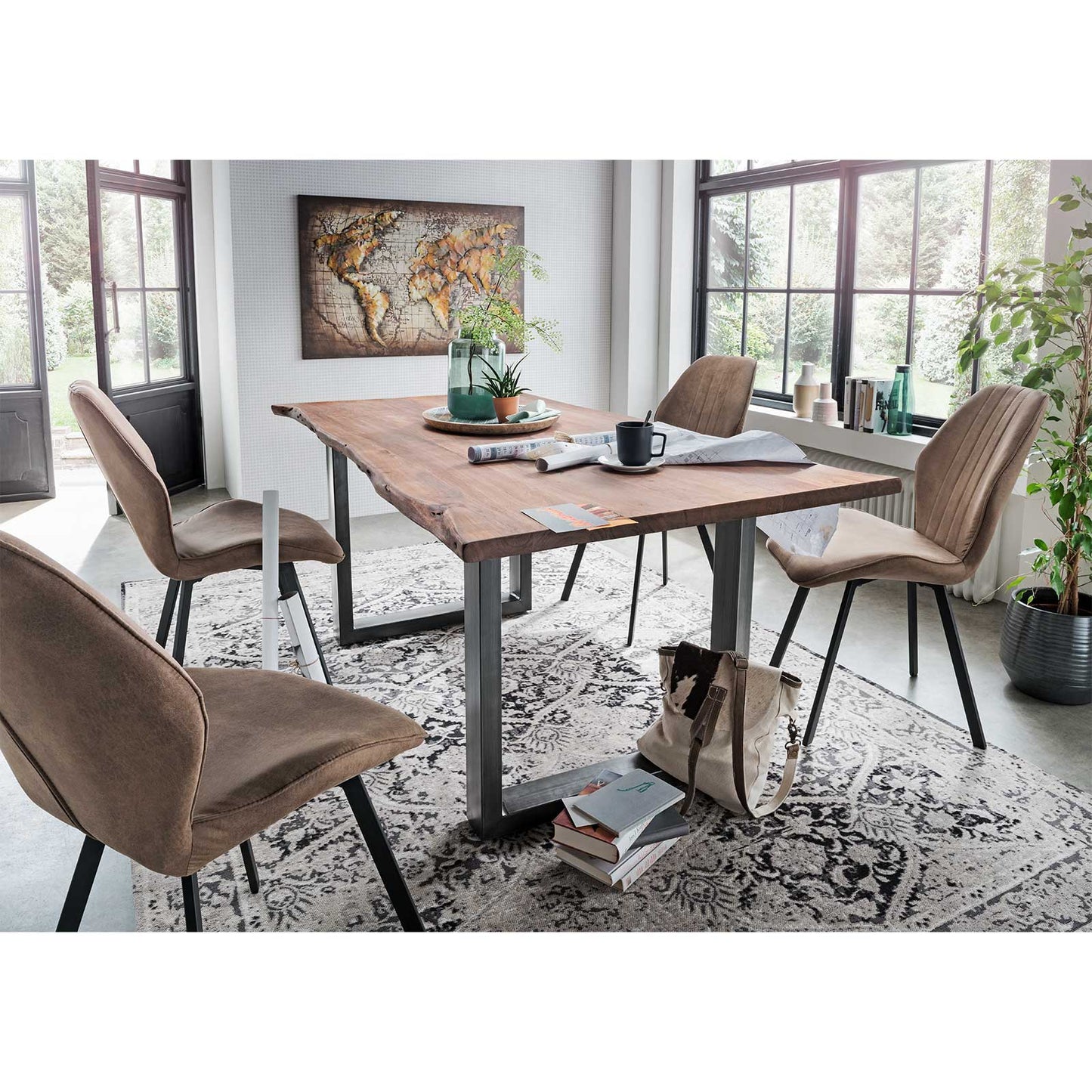 
                  
                    Esstisch 180 x 90 cm Baumkante 25 mm Akazie massiv walnuss Gestell antik - AroX
                  
                
