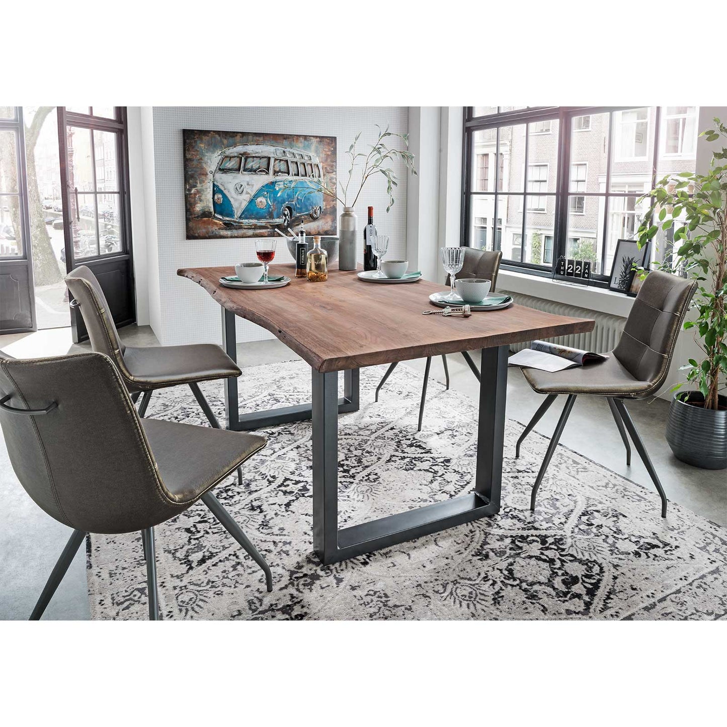 
                  
                    Esstisch 180 x 90 cm Baumkante 25 mm Akazie massiv walnuss Gestell anthrazit - AroX
                  
                