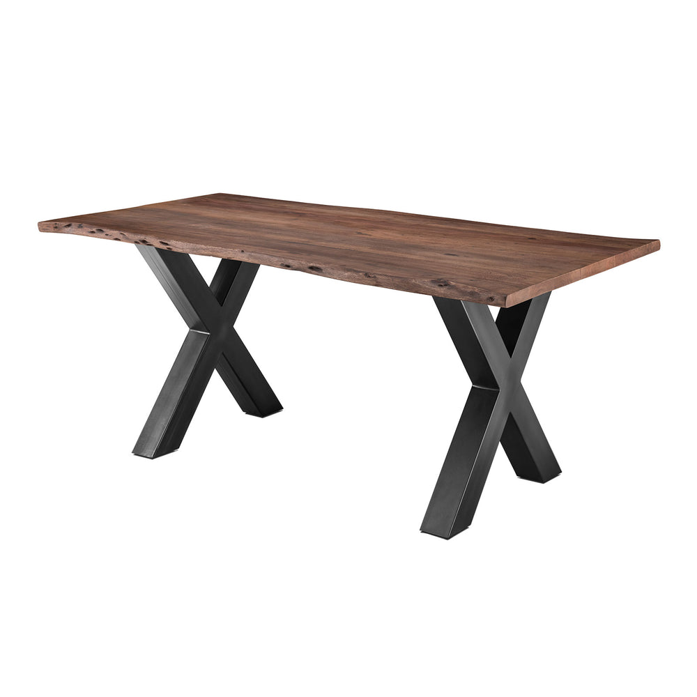 Esstisch 200 x 90 cm Baumkante 25 mm Massivholz  X-Gestell anthrazit - AroX