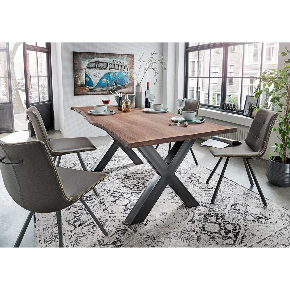 
                  
                    Esstisch 200 x 90 cm Baumkante 25 mm Massivholz  X-Gestell anthrazit - AroX
                  
                