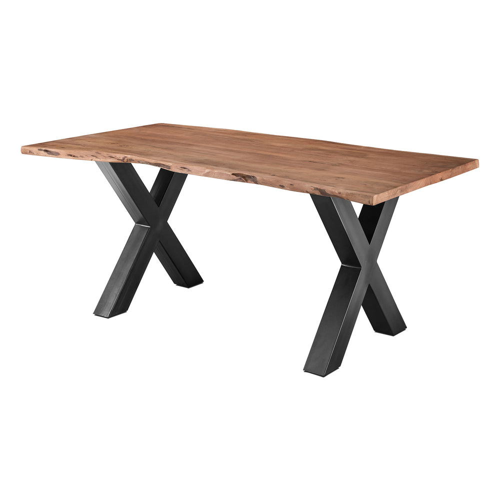Esstisch 180 x 90 cm Baumkante 35 mm Massivholz X-Gestell anthrazit - AroX