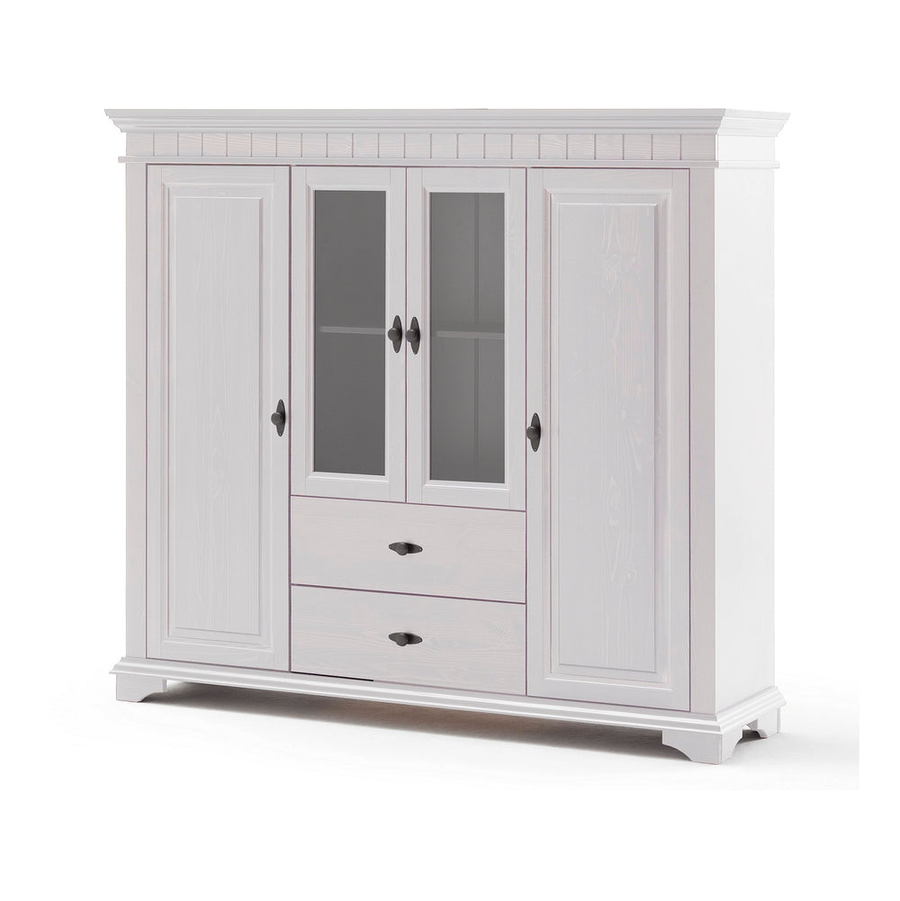 Highboard Kiefer massiv Landhausstil weiß - Lyon