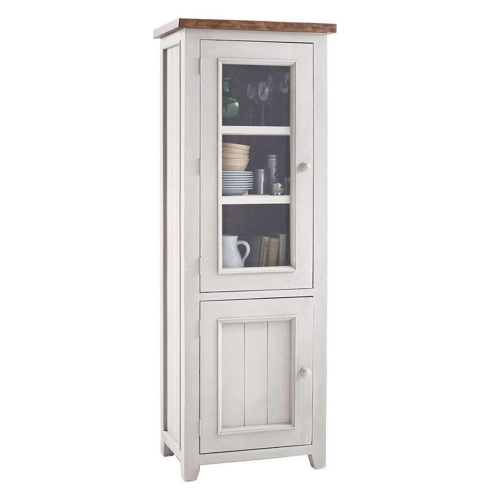 Vitrine 1 trg. Pinie massiv recycelt Weiss / Natur Landhaus Byron
