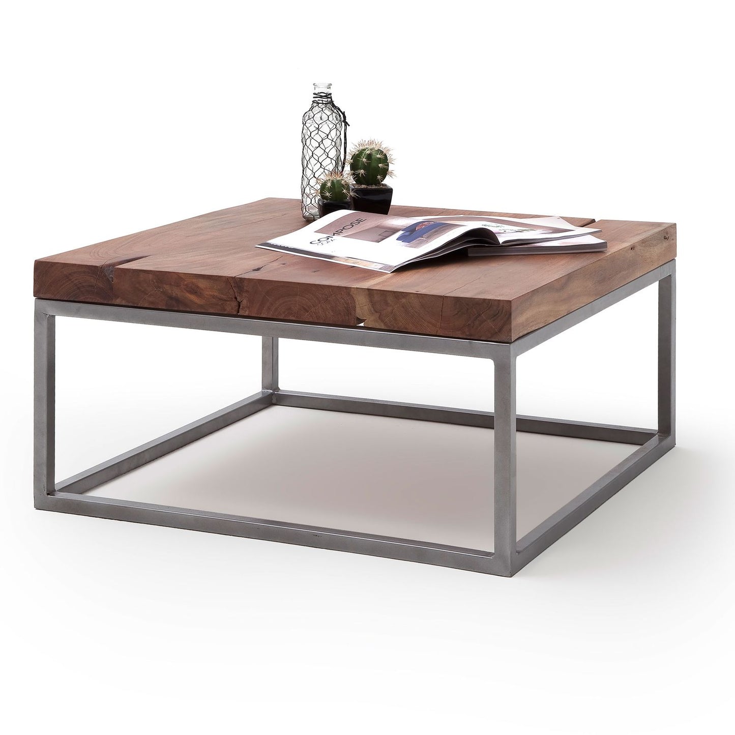 
                  
                    Couchtisch 75 x 75 cm Akazie massiv Metallgestell - Elito
                  
                