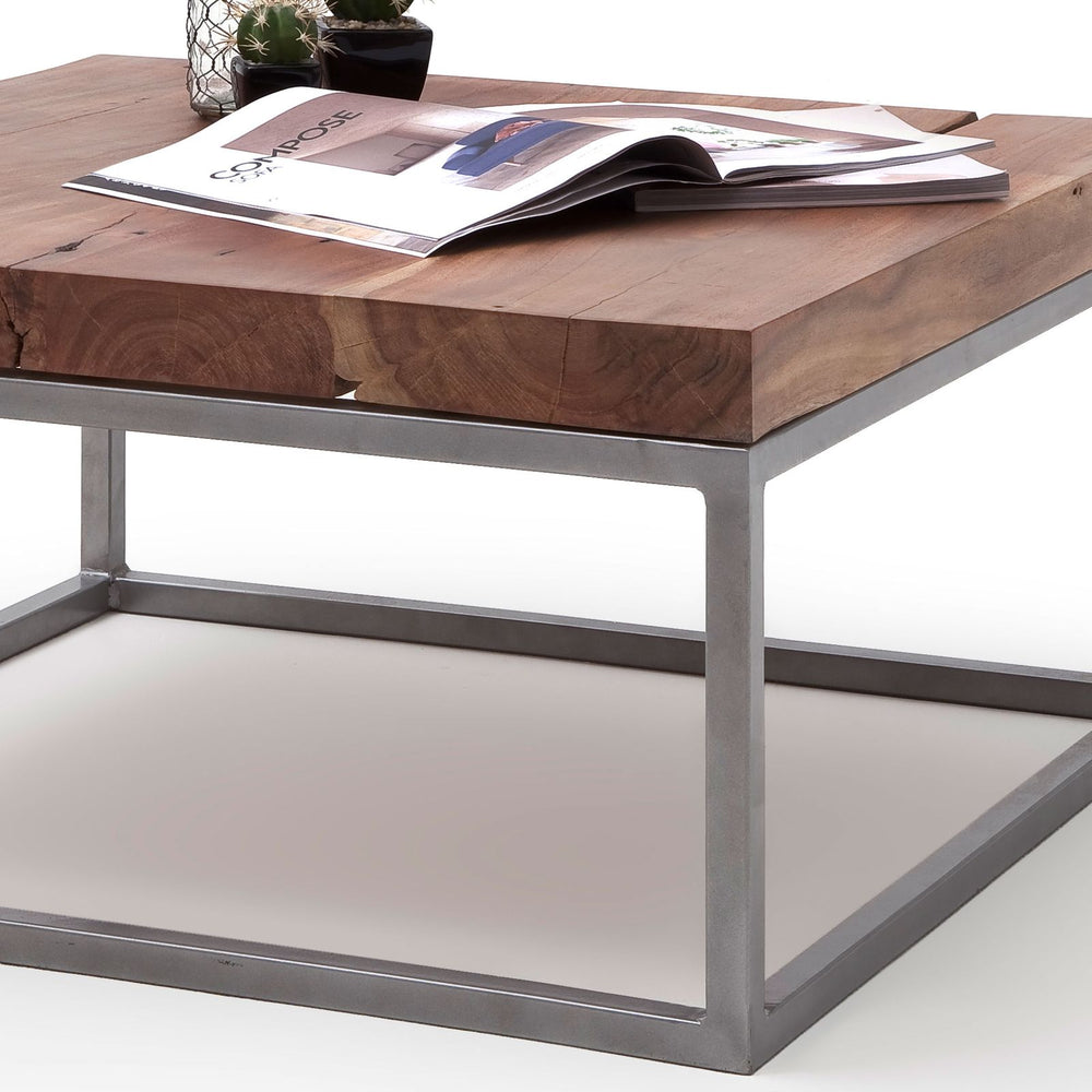 
                  
                    Couchtisch 75 x 75 cm Akazie massiv Metallgestell - Elito
                  
                