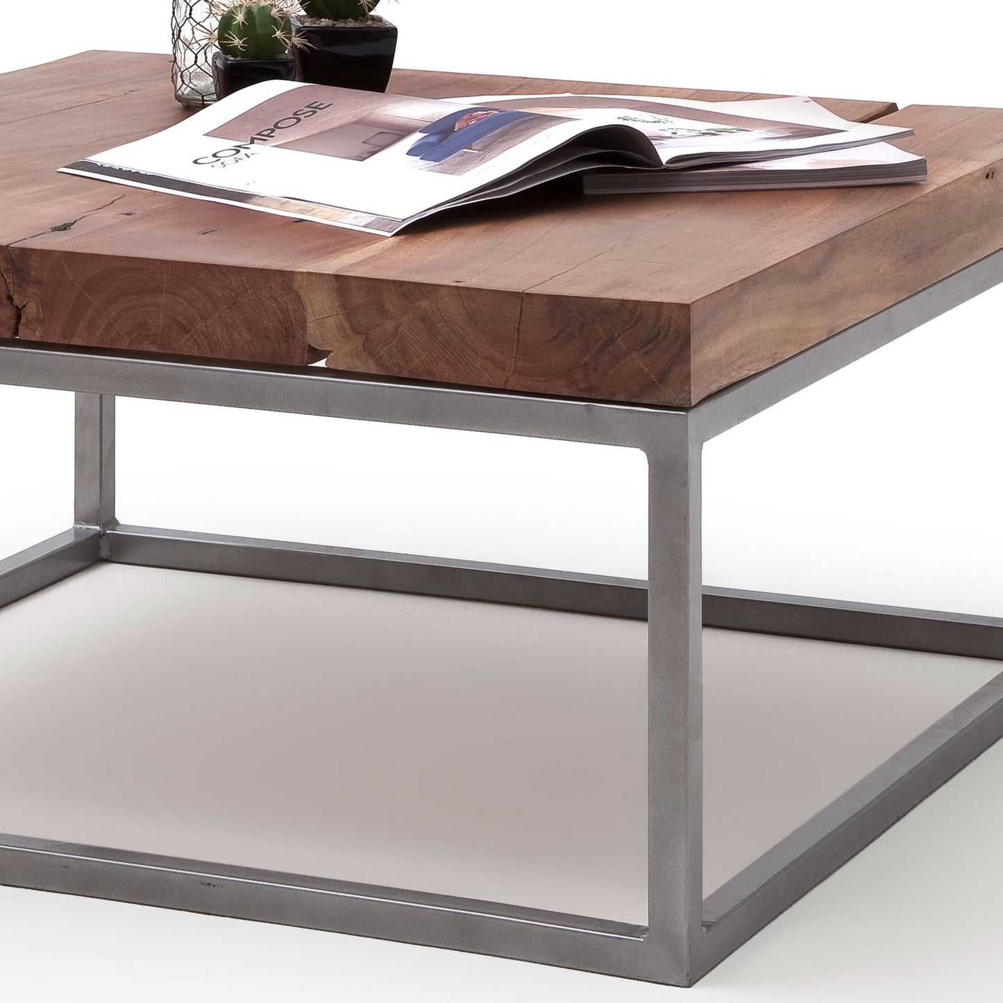 
                  
                    Couchtisch 75 x 75 cm Akazie massiv Metallgestell - Elito
                  
                