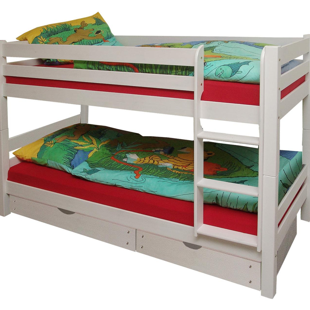 Knuth Etagenbett Hochbett Kiefer massiv weiß mit Bettkasten - 9814-Knuth-RW-BK