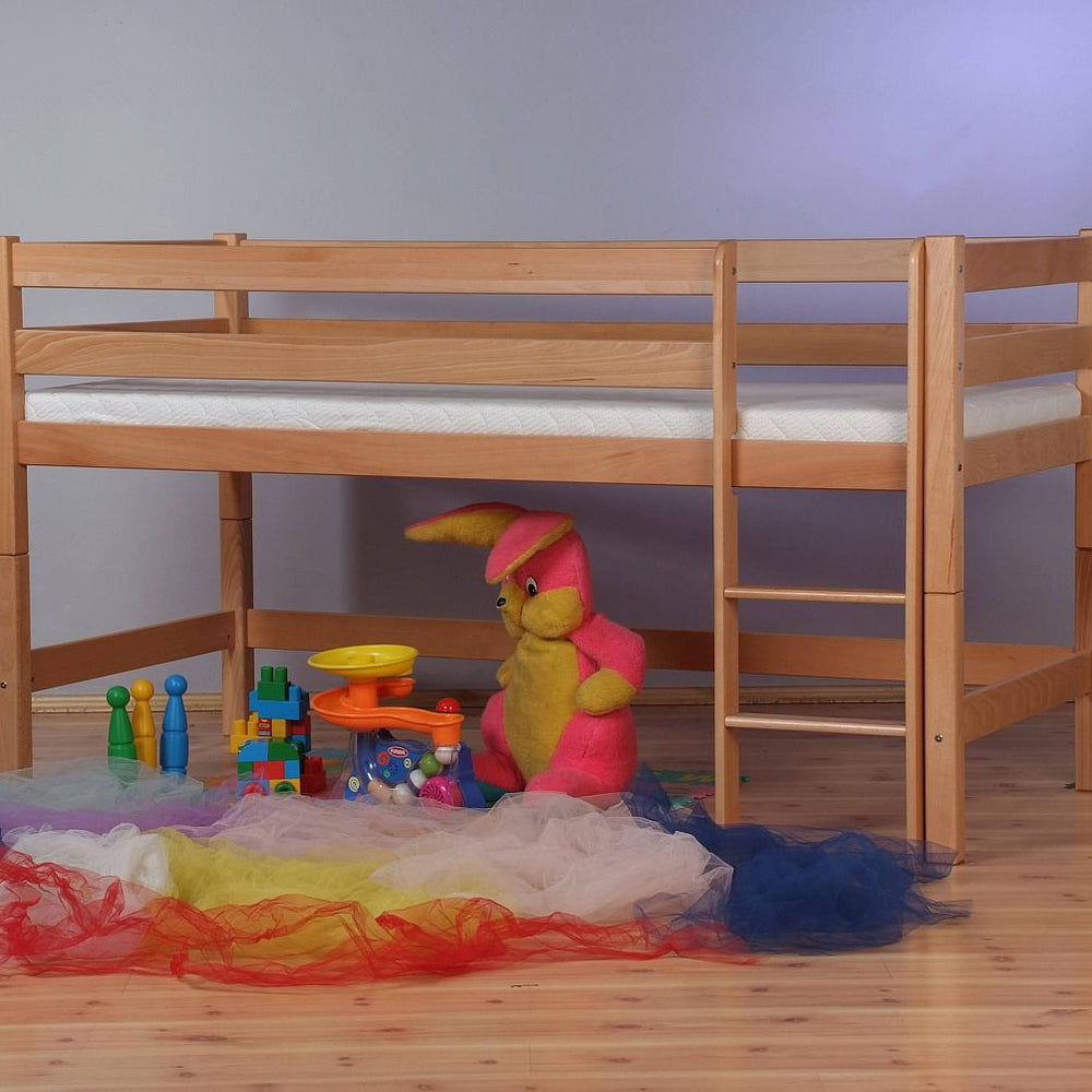 Merlin Hochbett Kinderbett Bett mit Leiter Buche massiv - 9814-Merlin