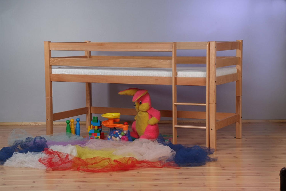 Merlin Hochbett Kinderbett Bett mit Leiter Buche massiv - 9814-Merlin