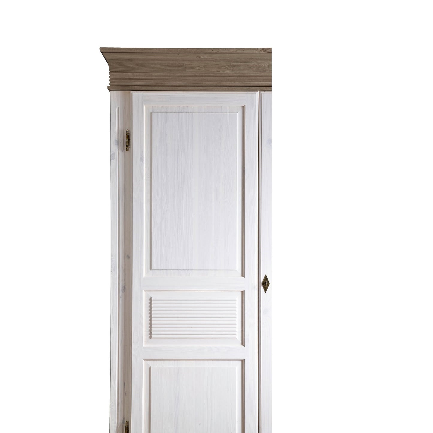 
                  
                    Kleiderschrank 4 trg. Kiefer massiv Landhaus weiß / antik Oslo
                  
                